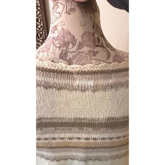 Vintage cottagecore LONG knit Women's Sweater 14 16 Beige Embellished grandmacor - Picture 7 of 14